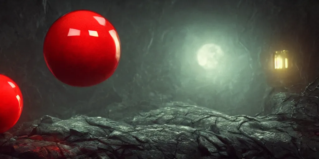 Image similar to spooky tiny red ball, realistic 4 k octane beautifully detailed render, 4 k post - processing, highly detailed, intricate complexity, epic composition, magical atmosphere, cinematic lighting, masterpiece, ultra hd