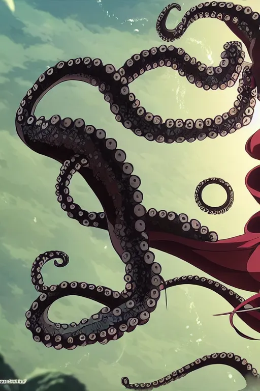 Prompt: key anime visuals of [ an octopus ninja, fighting with a katana ]. highly detailed, intricate, directed by makoto shinkai, anime manga style, trending on art station.