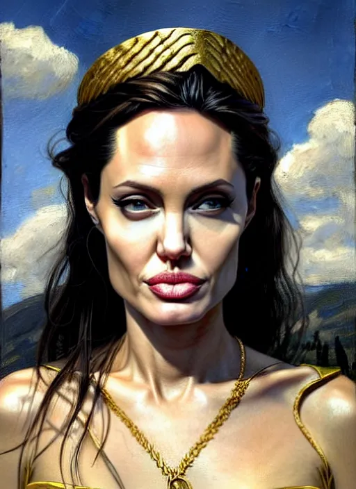 angelina jolie as a greek goddess, gold, jewelry, | Stable Diffusion ...