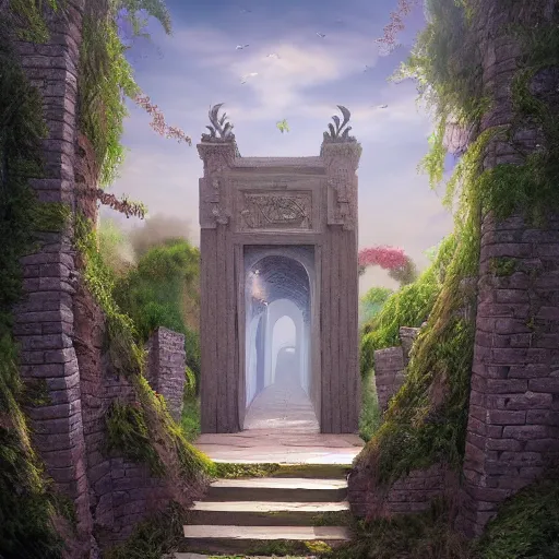 Image similar to beautiful matte painting of entrance to maze