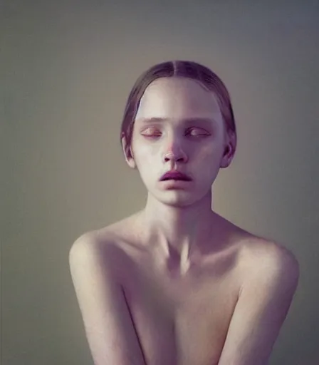 Prompt: a high quality, high detail, portrait photography of a beautiful girl by juan francisco casas and kyle thompson, zdzisław beksinski
