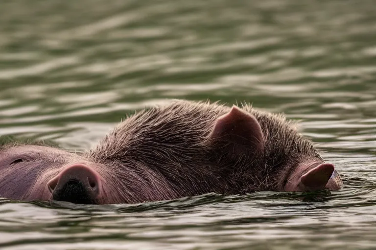 Image similar to a pig sea otter!!! hybrid! hyper realistic!! realistic lighting!! wildlife photographer of the year!!! bold natural colors, national geographic, hd, wide angle, 8 k