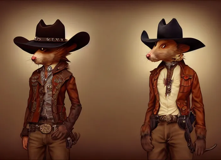 Image similar to character portrait feature of the anthro male anthropomorphic rat fursona wearing cowboy outfit wild west desperado character design stylized by charlie bowater, ross tran, artgerm, makoto shinkai, detailed, soft lighting, rendered in octane