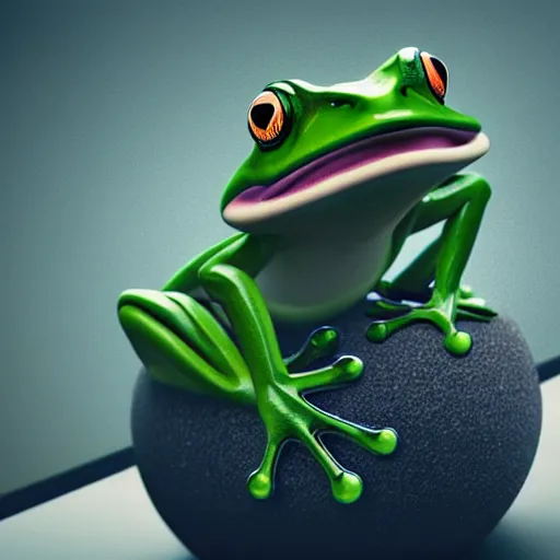 Prompt: a frog working as a software developer in an office, 8k, hyper realistic, render