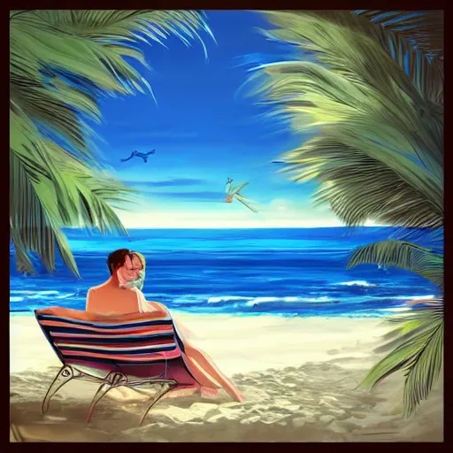 Prompt: a beautiful couple relaxing on the beach, studio ghibi, Trending on artstation