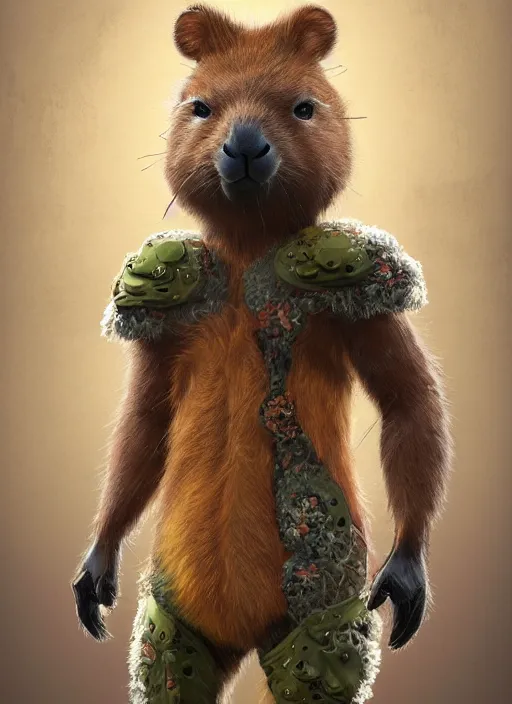 Image similar to detailed full body concept art illustration oil painting of an anthropomorphic capybara football player in full intricate uniform, biomutant, ultra detailed, digital art, octane render