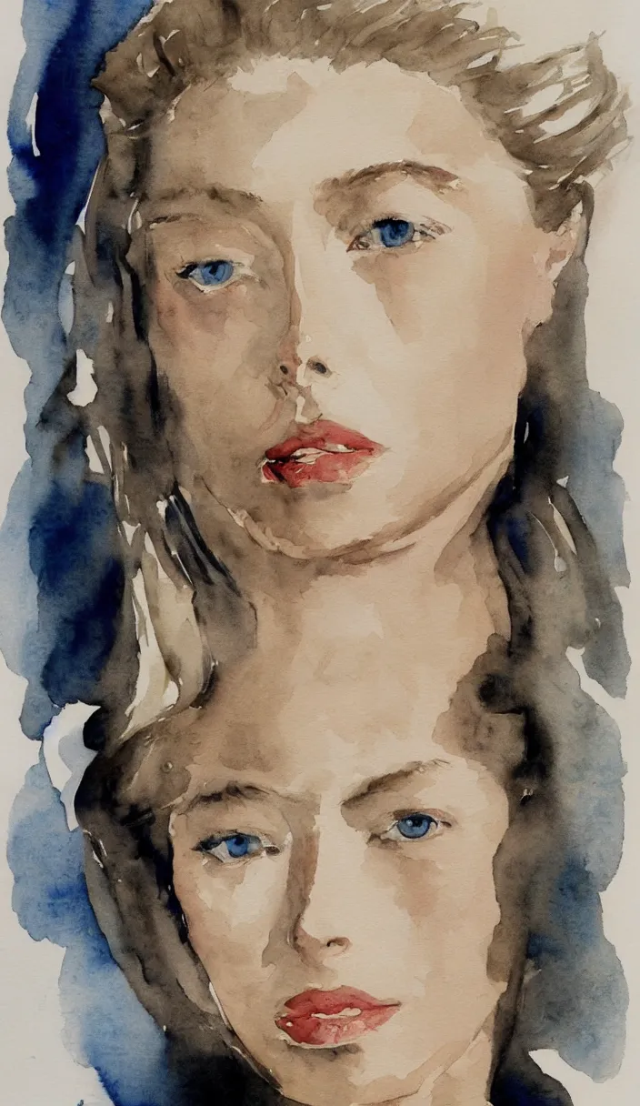 Image similar to a beautiful watercolor painting of doutzen kroes by marlene dumas