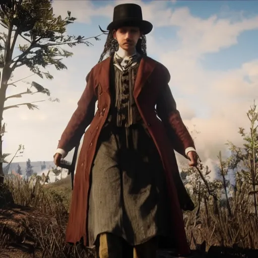 Prompt: Thomasin Mckenzie in RDR2, screenshot, character promo image