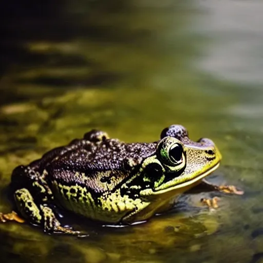 Prompt: “semitranslucent smiling frog amphibian rising above the waters of misty lake in Jesus Christ pose, low angle, long cinematic shot by Andrei Tarkovsky, paranormal, spiritual, mystical”