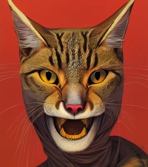 Prompt: portrait, tabaxi by dariusz zawadzki, kenneth blom, desert, james jean, pablo amaringo, naudline pierre, contemporary art, hyper detailed