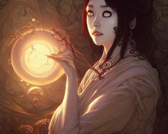 Image similar to photography of junji ito, deep focus, d & d, fantasy, intricate, elegant, highly detailed, digital painting, artstation, concept art, matte, sharp focus, illustration, hearthstone, art by artgerm and greg rutkowski and alphonse mucha