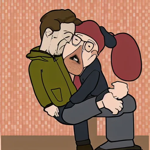 Prompt: jesse kissing walter white from breaking bad fan art