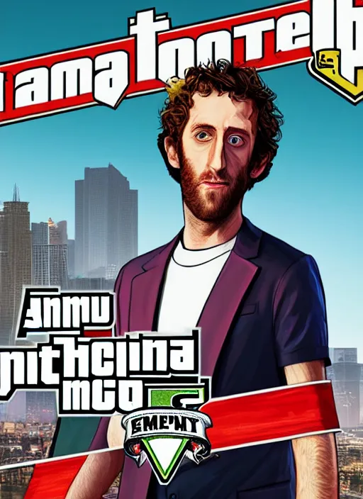 Image similar to a portrait of thomas middleditch as gta 5 cover art