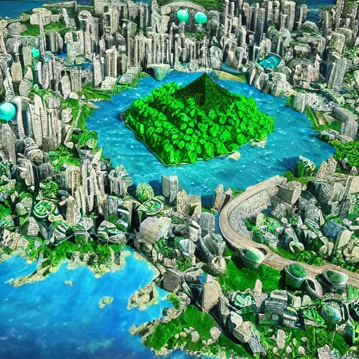 Prompt: Emerald Green , Sapphire Blue Gem City; Mythology; mythological architecture; mythological civilization; Sir Augustus Wall Callcott matte painting trending on Artstation Unreal Engine VRay; Pixar; Hyperdetail City Made of Emeralds and Sapphires 100 Megapixels; Hyperdetail; Hiroo Isono and David B. Mattingly Steve Chin Hsuan Wang; Simon Stålenhag