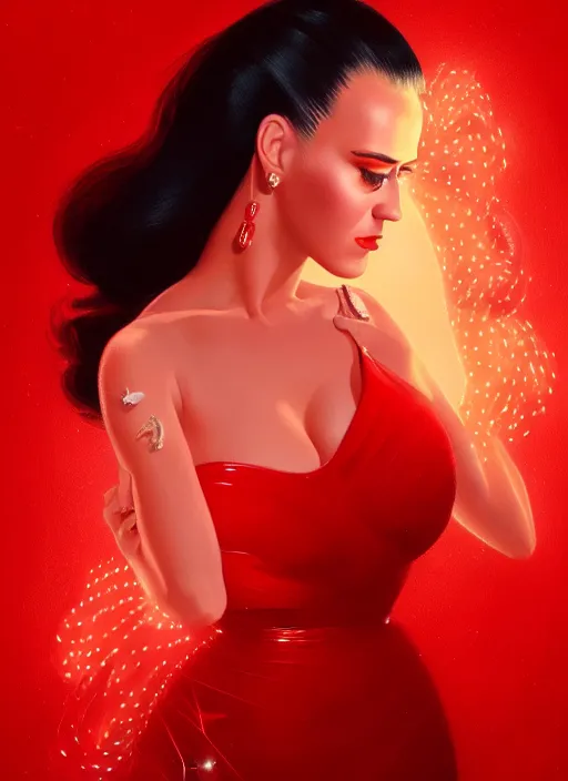 Prompt: portrait of katy perry in a red dress, intricate, elegant, glowing lights, highly detailed, digital painting, artstation, concept art, smooth, sharp focus, illustration, art by wlop, mars ravelo and greg rutkowski, hyper realistic photography