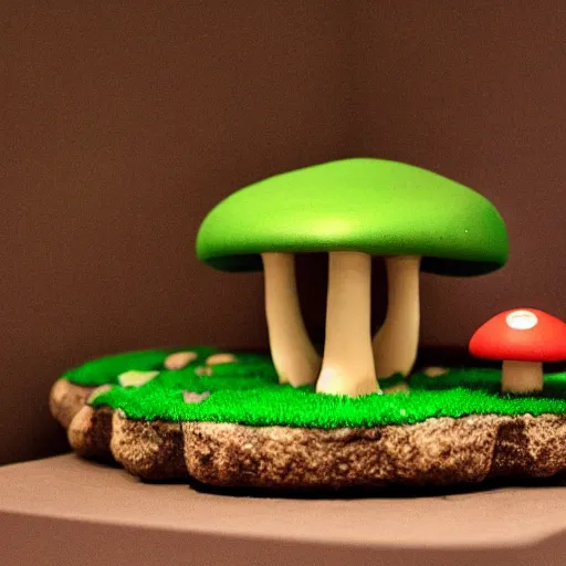 Image similar to a nature photograph of the mushroom from the super mario a museum a museum