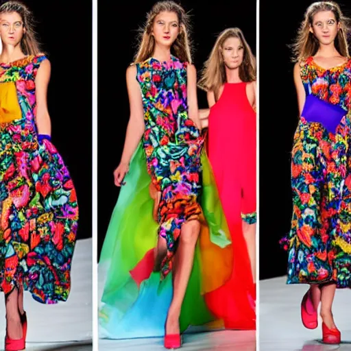 Prompt: designer women's fashion dress themed to the Burning Bush in the Bible, vibrant colors, prints, fashion show, gettyimages