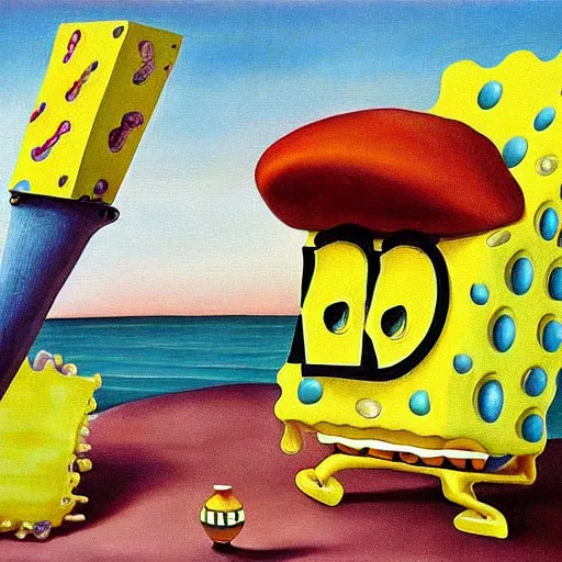 Image similar to a surreal painting of spongebob squarepants by salvador dali, finely detailed