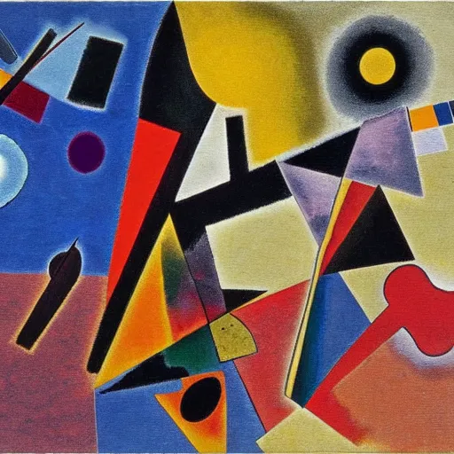 Prompt: an abstract painting made by wassily kandinsky and jackson pollock