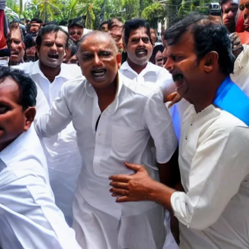 Prompt: dinesh gunawardena running away from mob