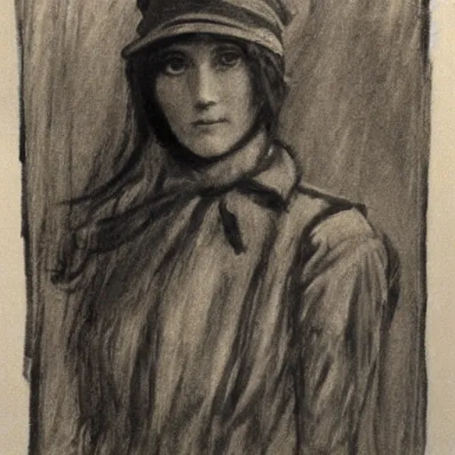 Image similar to ww 1 action heroine by alfred stevens in charcoal