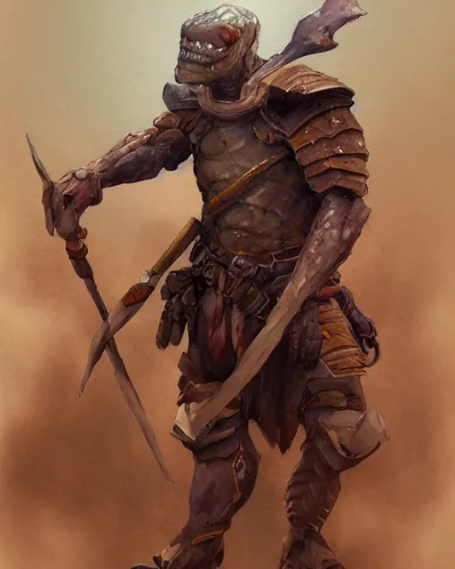 Image similar to a oil / watercolor painting full body character portrait of a humanoid dinosaur village knight / guard in the style of moebius in the style of leonard boyarsky trending on artstation deviantart pinterest detailed photorealistic highlights and shadow hd 8 k post - processing high resolution