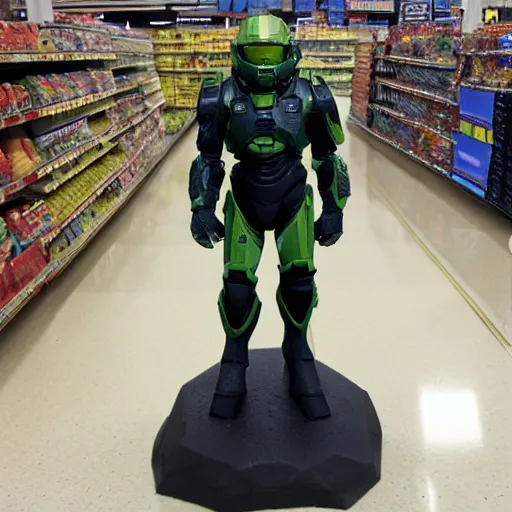 Image similar to master chief standing in a walmart