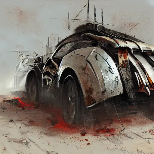 Image similar to Death of capitalism , styleframe, concept art, artstation, madmax, brush texture, painted with oil