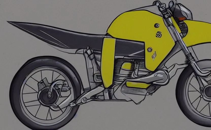 Image similar to 1 9 8 0 s suzuki enduro motorcycle concept, sketch, art,