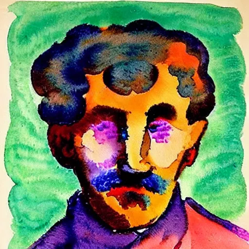 Image similar to a portrait a very ordinary person, by Emil Nolde, watercolour, astract, vivid colors, flat bold color