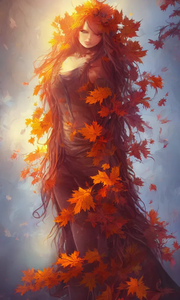 Prompt: beautiful autumn spirit, digital art, concept art, fantasy art, highly detailed, hd wallpaper, artstation, deviantart, abeyance