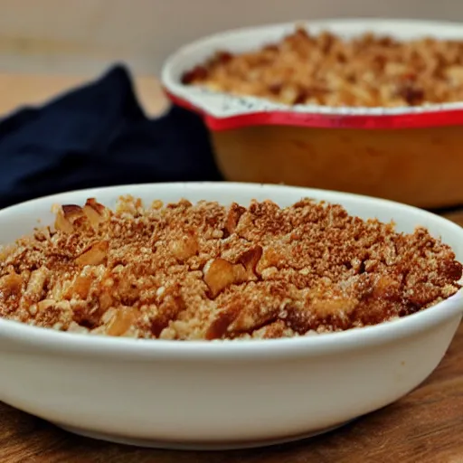 Prompt: caramelized apple on almond crumble fine dining