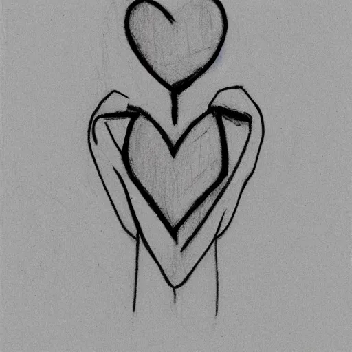 Image similar to pencil line drawing, black and white, clean, logo of an heart with a stylized human body form inside