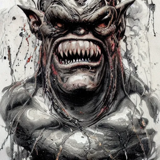 Image similar to grinning grimpunk vile reprobate portrait portrait Cyclops Cyclops Cyclops Polyphemus Ogre with tombow frank frazetta alexandre briclot Dave Dorman splatterpaint