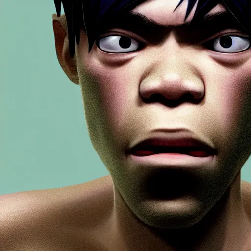 Prompt: hyperrealistic 2 d from the gorillaz, as human character portrait,, stunning 3 d render inspired art by xiang duan and thomas eakes and greg rutkowski, perfect facial symmetry, hyper realistic texture, realistic, highly detailed attributes and atmosphere, dim volumetric cinematic lighting, 8 k octane detailed render, post - processing, masterpiece,