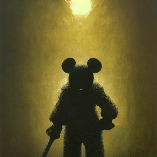 Image similar to Mickey mouse as a dark souls boss by zdzisław beksiński