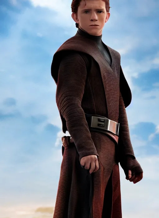 Image similar to tom holland plays anakin skywalker in the live action remake of star wars revenge of the sith, 3 5 mm photography, highly detailed, cinematic lighting, standing pose, 4 k