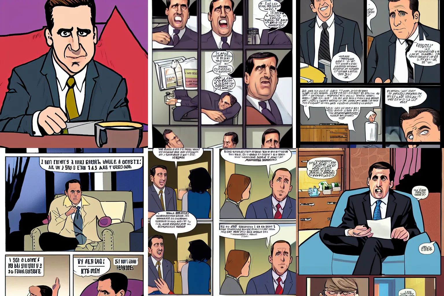 Prompt: michael scott grilling his foot, comic book