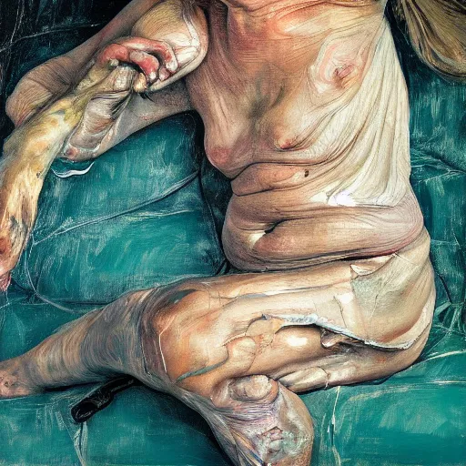 Prompt: high quality high detail painting by lucian freud and jenny saville, hd, drunk, turquoise