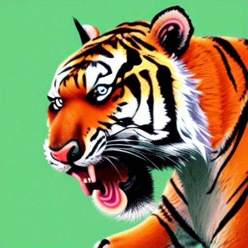 Prompt: A tiger exercising, cartoon, face facing forward, trending on artstation