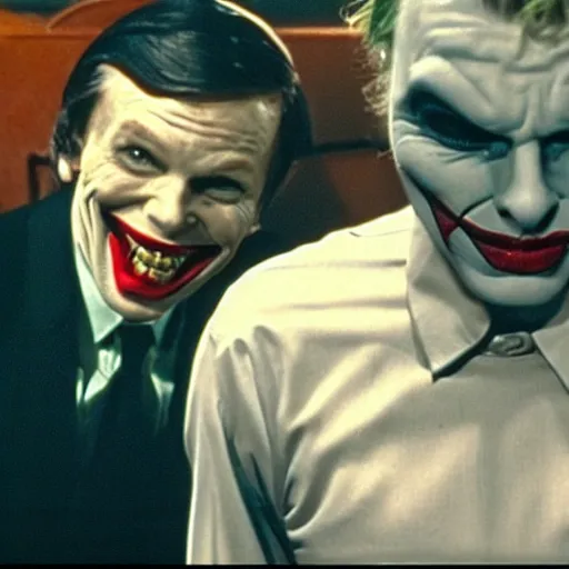 Image similar to ' adam west'as'the joker ', cinematic scene, award winning