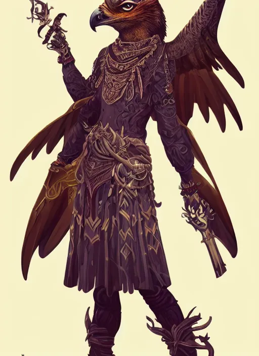 Image similar to hawk headed warlock, wind magic, exquisite details, full body character design, white background, by studio muti