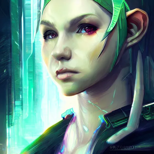 Image similar to portrait of an elf in a cyberpunk style, digital art, artstation cgsociety masterpiece