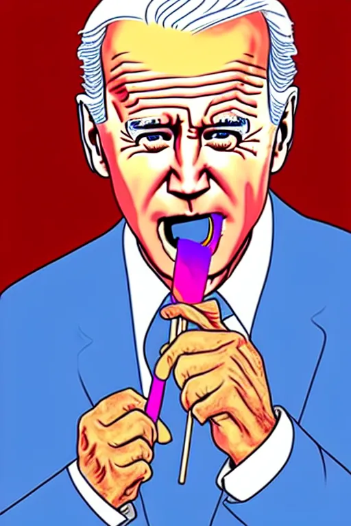 Image similar to joe biden licking a lollipop, political cartoon, hyper realistic