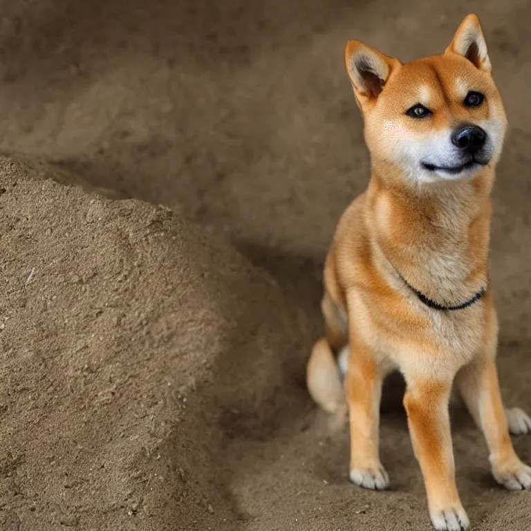 Prompt: a shiba-inu fossile perfectly preserved from 500 million years ago