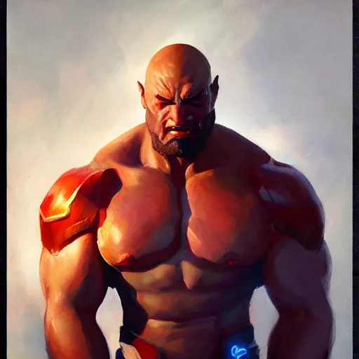 Image similar to greg manchess portrait painting of drax the destroyer as overwatch character, medium shot, asymmetrical, profile picture, organic painting, sunny day, matte painting, bold shapes, hard edges, street art, trending on artstation, by huang guangjian and gil elvgren and sachin teng