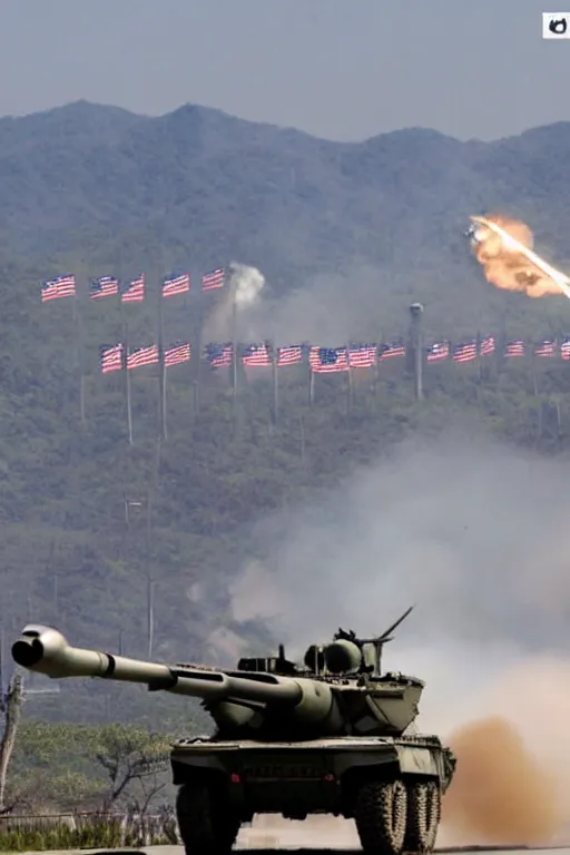 Image similar to the us military attacking pyongyang, dramatic angle, intense scene