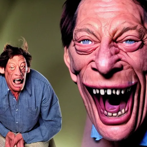 Image similar to jim varney in pain transforming under the full moon into a werewolf, full terror on his face. award winning stunning photography