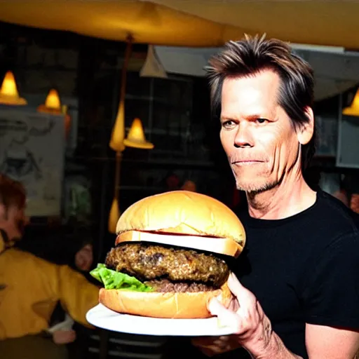 Image similar to kevin bacon inside a giant cheeseburger