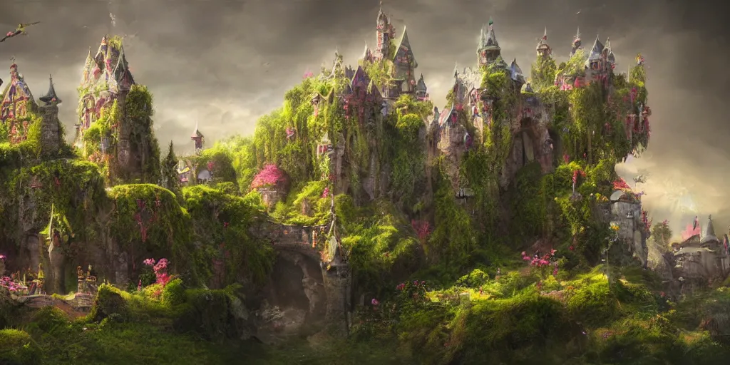 Image similar to a fairy castle, extremely detailed oil painting, unreal 5 render, fantasy digital art, octane render, beautiful composition, trending on artstation, award-winning photograph, masterpiece